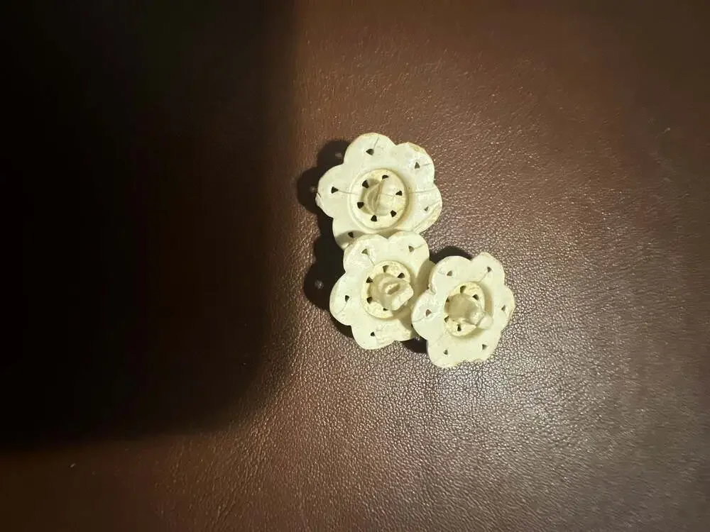 Set of 3 Vintage Off-White Pierced Plastic Shank Flower Buttons